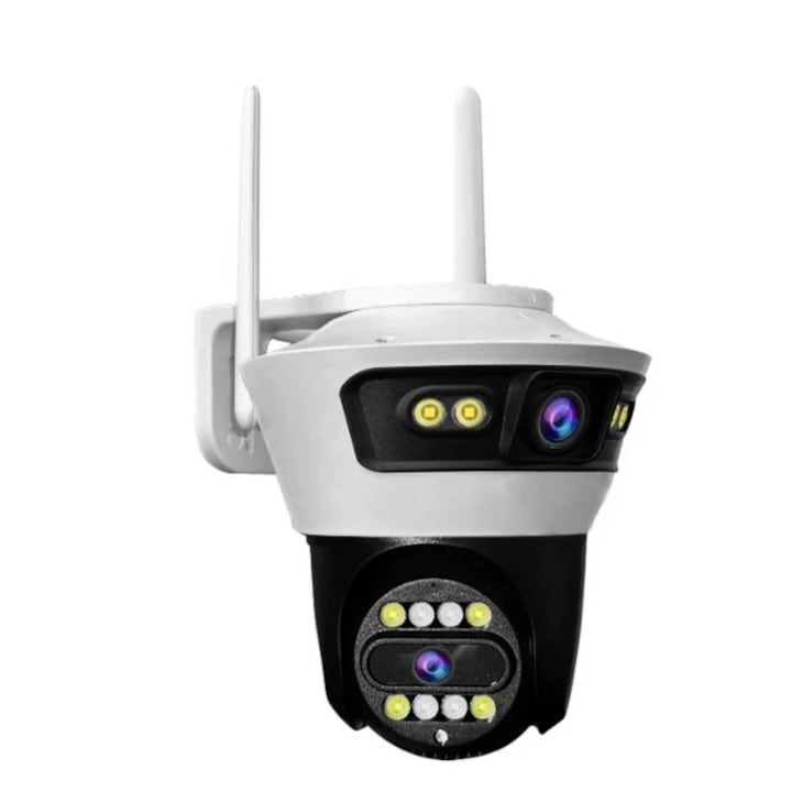 Camera de supraveghere 8MP, Jortan, Conexiune Wifi, 2 Lentile, Vizualizare Live In Aplicatie, Interior/Exterior, IP66