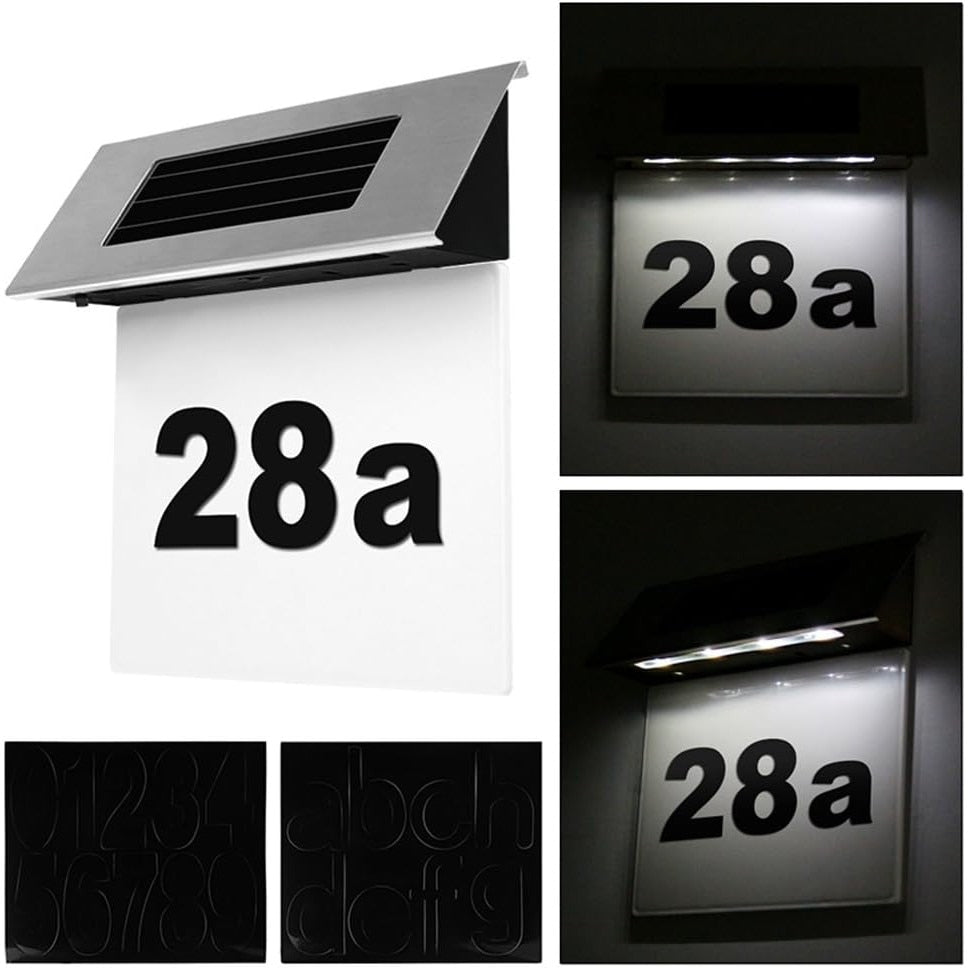 Numar de casa din inox, cu iluminare LED si alimentare solara