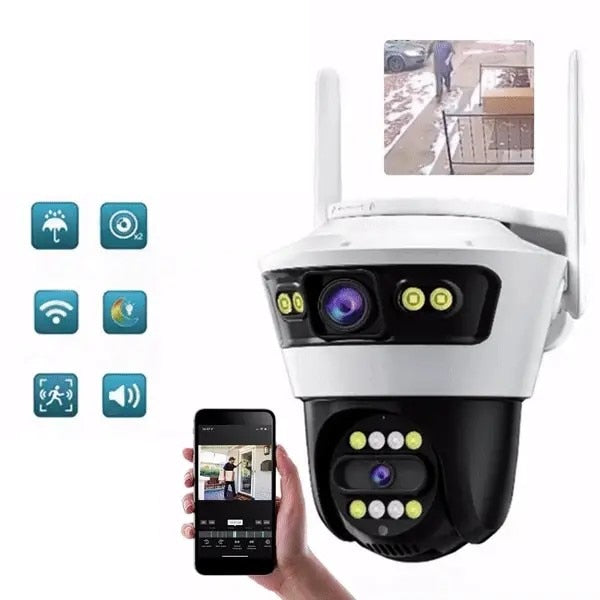 Camera de supraveghere 8MP, Jortan, Conexiune Wifi, 2 Lentile, Vizualizare Live In Aplicatie, Interior/Exterior, IP66