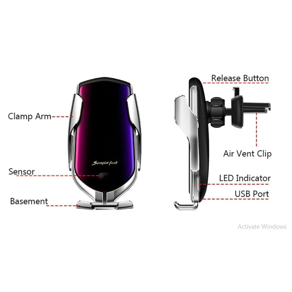 Incarcator Wireless Auto Fast Charger 10W, suport QI, Clema prindere ventilatie