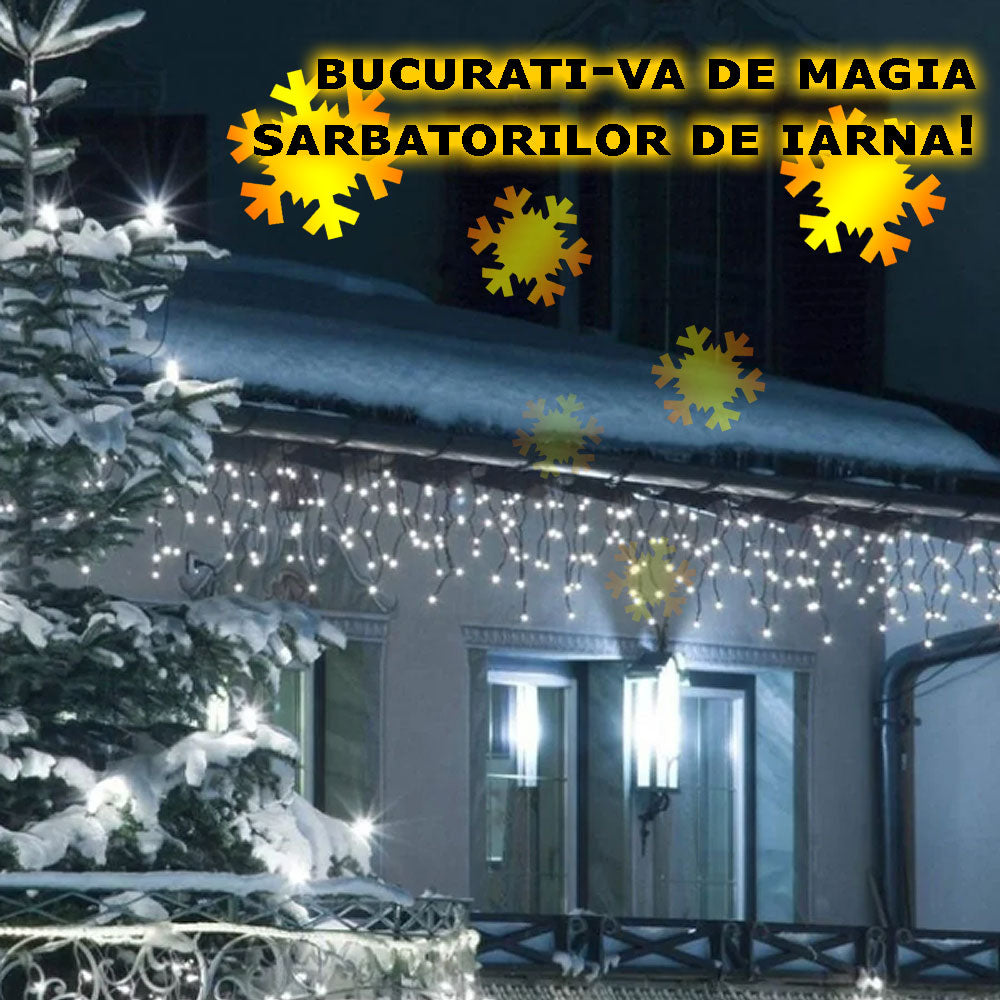 Instalatie Craciun Turturi 20 M, 500 Led-uri, Pentru Casa / Gradina / Gard, Cu 1 Joc De Lumini, Franjuri Curgatoare, Exterior/Interior, Fir Alb, Interconectabila, Rezistenta La Apa, Alb Rece