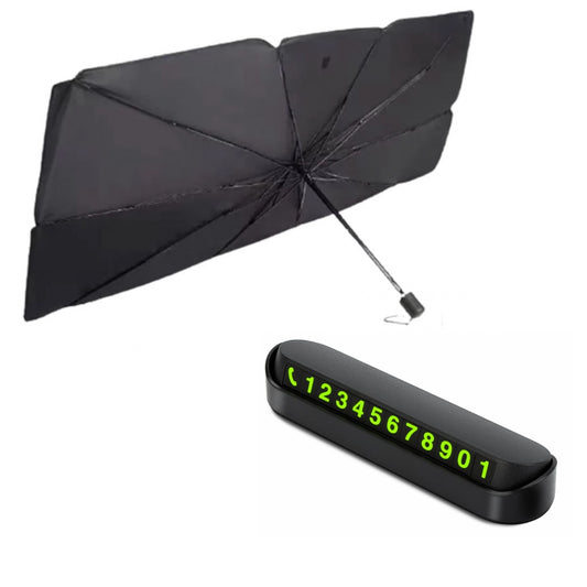 Pachet Promo Parasolar Auto Pliabil+ Suport numar telefon bord, 135 x 75 cm