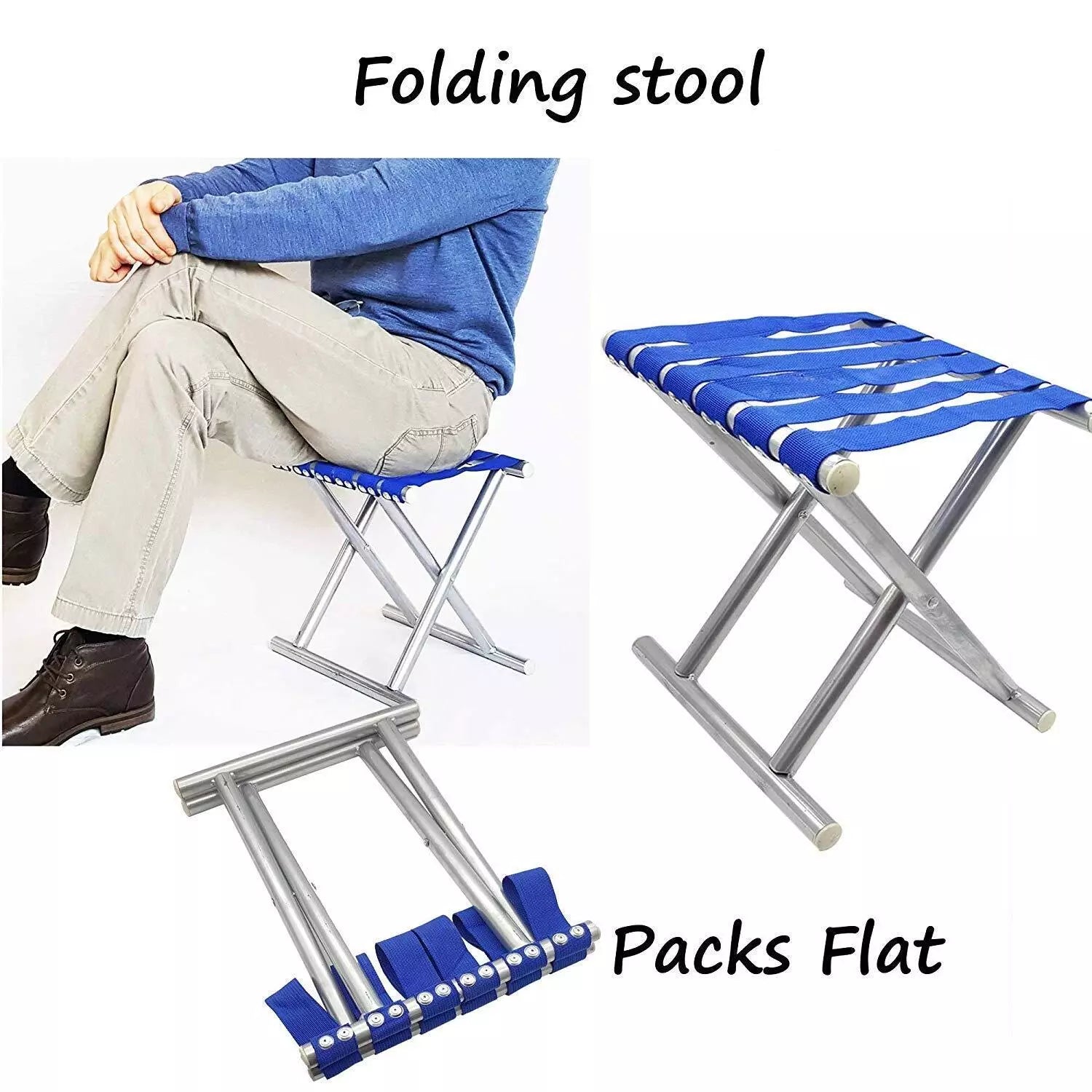 Scaun pliabil fara spătar pentru camping, pescuit și plajă compact, ușor, rezistent
