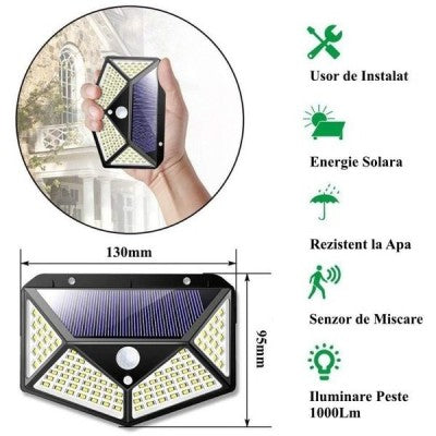 Set 2 x Lampa Solara 100 Led cu senzor de miscare  Adauga la lista de dorinta