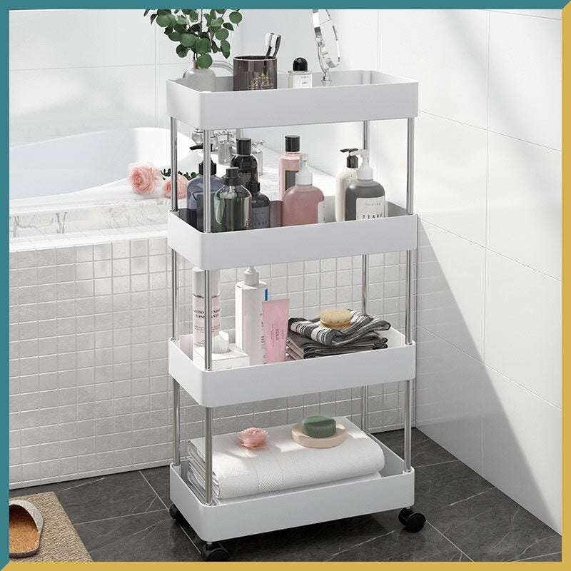 Carucior organizator slim portabil cu 4 rafturi, alb, 39 x 12.5 x 80 cm